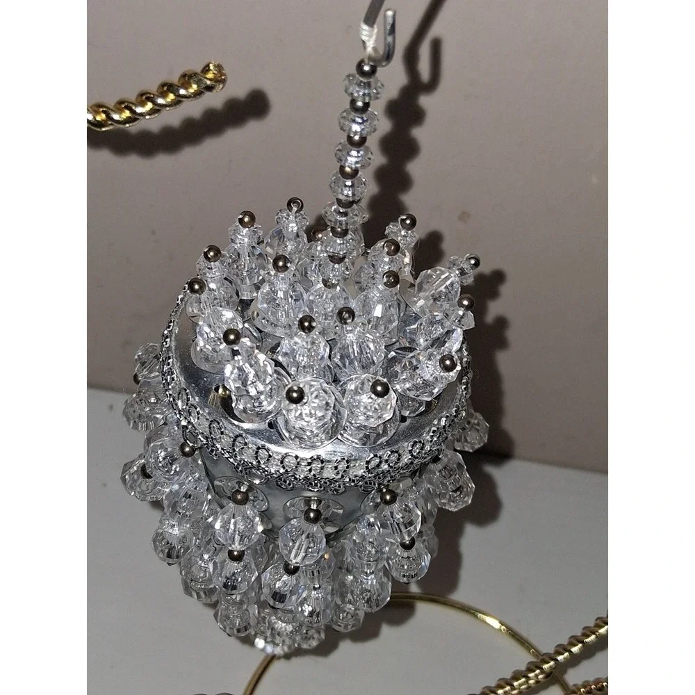 Vintage Beaded Chandelier Christmas Ornament Clear Crystal Acrylic 5